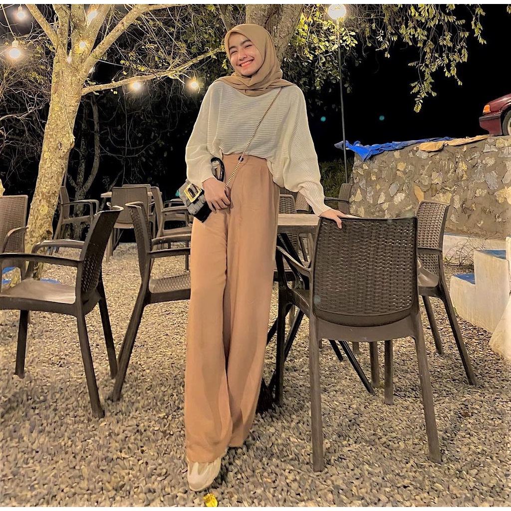 One Set Wanita / Pashmina + Batwing rajut + Kulot Haighwaist / Setelan Wanita / Setelan Wanita Kekin