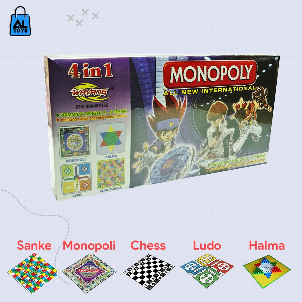 Mainan Game Board Kartu Monopoli 5in1 Chess / Halma / Ludo / Monopoly / Snake &amp; Ladder