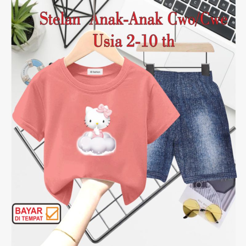 ((IB))SETELAN ANAK PEREMPUAN SEMI JEANS/HELLO DIGITAL SABLON