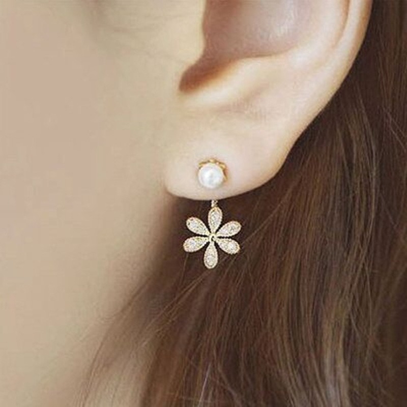 korea Perak Rotating Zircon Earring Bunga Mutiara Drop Anting untuk Wanita Kristal Anting Pernikahan-7
