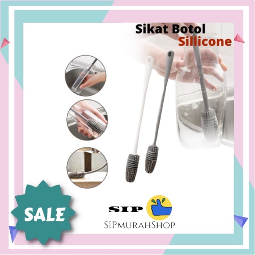 Sikat Botol Gelas Silikon Gagang Panjang Pembersih Alat Rumah Tangga Anti Bakteri Silicone Brush / SIKAT BOTOL GELAS SILIKON / BOTTLE SILICONE BRUSH GAGANG PANJANG / Sikat Botol Silikon Model Panjang / Sikat Gelas Warna Abu-Abu tongkat panjang