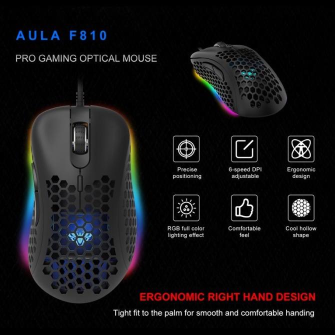 Mouse Gaming Honey Comb AULA F-810 RGB effects-6400DPI-Macro-7Buttons