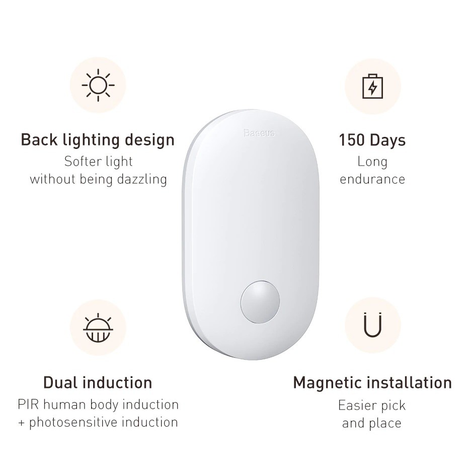 BASEUS ORGINAL Sunshine Lampu Dinding Tidur Kamar Night Light Sensor Magnetic Body Entrance Sleeping