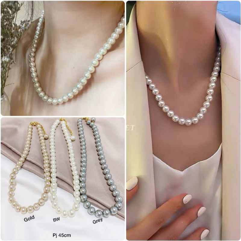 Kalung Premium Mutiara mix Lapis Silver925 perak Mata Kilau Kalung Premium Quality Tidak Karatan Anti Alergi K1130
