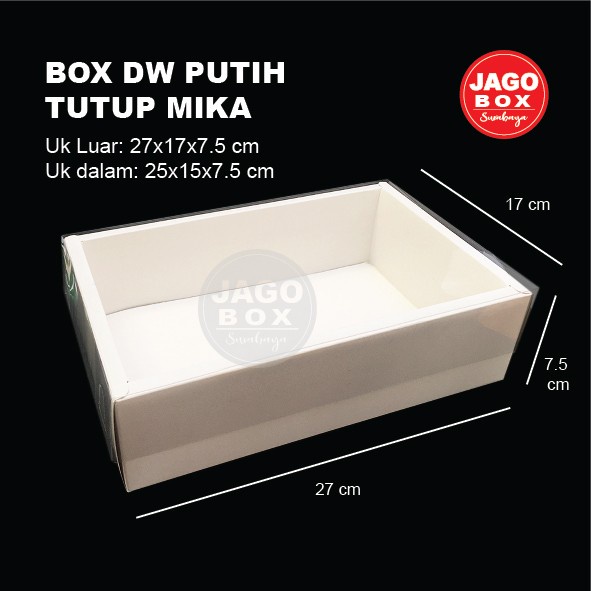 Box DW Kue Kering Souvenir Ivory Putih + Tutup Mika 25x15x7.5 cm