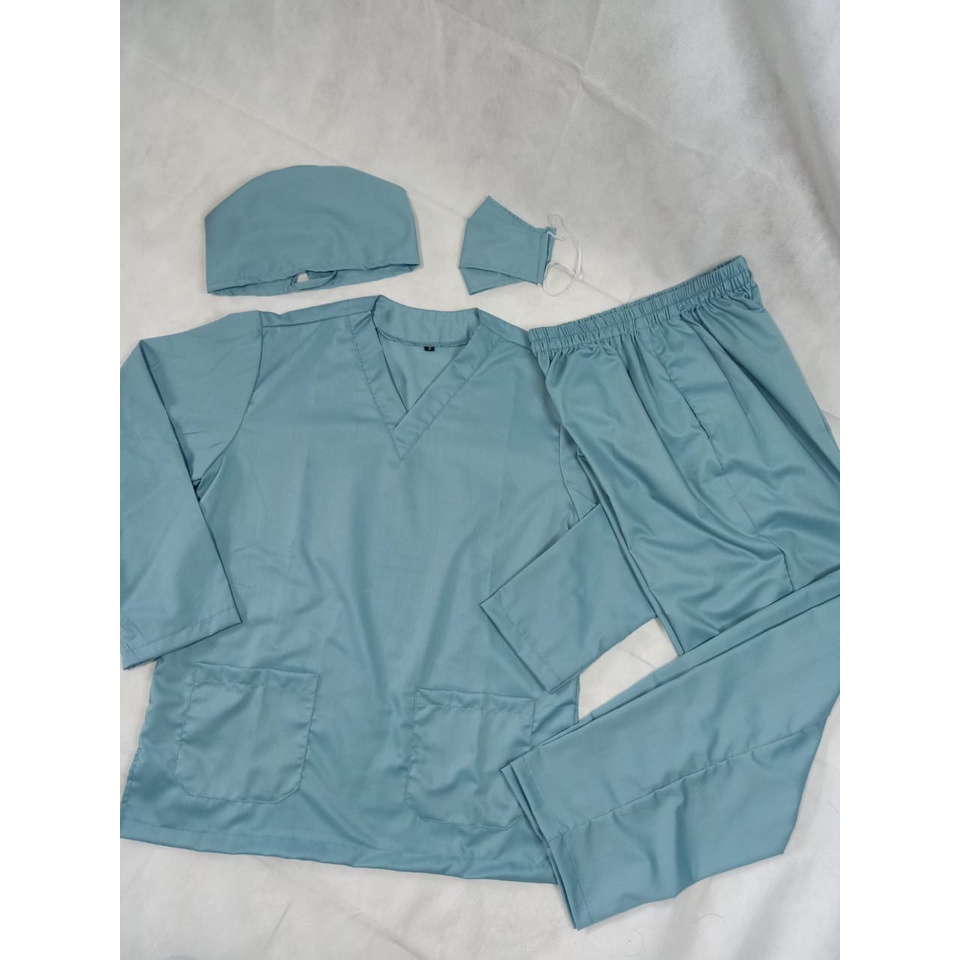Baju Ok / OKA | Baju Jaga Perawat Dokter Petugas Medis LENGAN PANJANG POLOS | Bahan Toyobo Part II