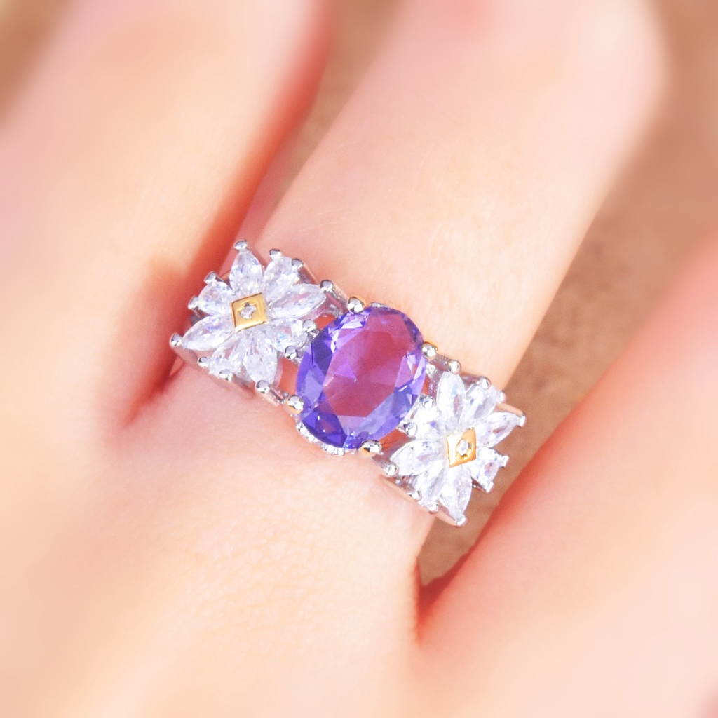 Hu Hu Hu Hu Hu Alat Bantu Pasang Kacamata♡ Cincin Wanita Model Terbuka Hias Kristal Amethyst Imitasi Adjustable Untuk Pesta