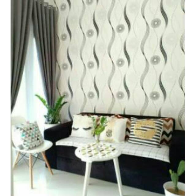 WALLPAPER STICKER | Garis Gelombang Hitam Minimalis | Uk. 45cm x 9m