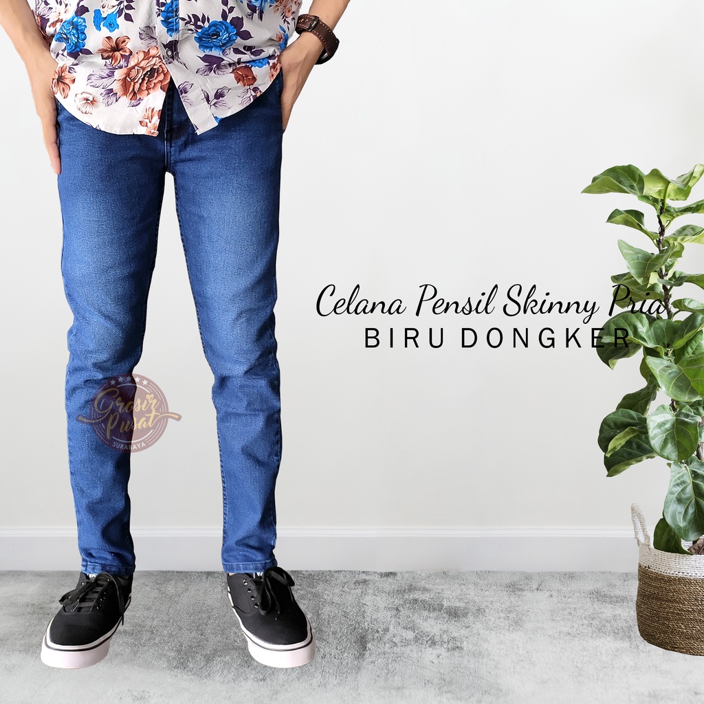 Celana Jeans Pria Pensil Skinny Biru Dongker 27 - 38