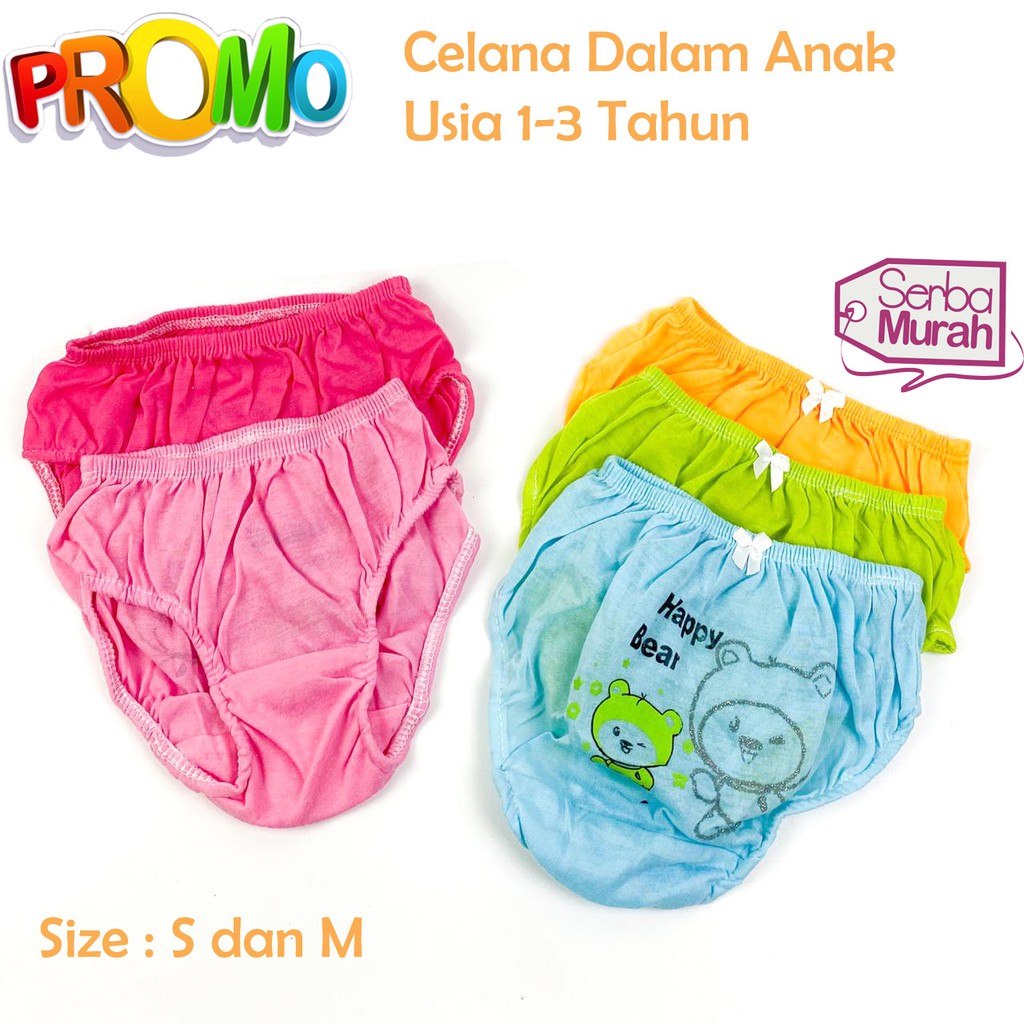 Celana Dalam Anak Perempuan 3 PCS Motif Bear Usia 1-3 Tahun / Bahan Nyaman Digunakan