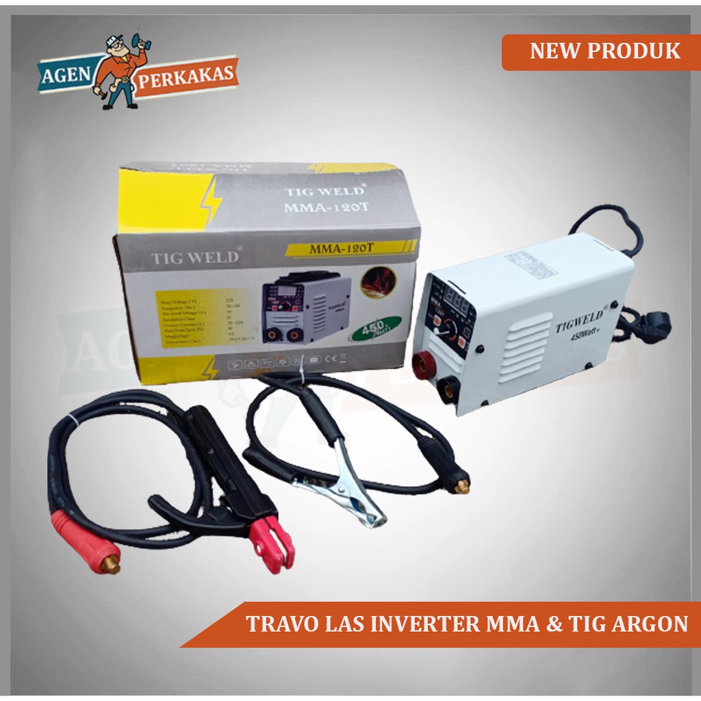 TIG WELD TRAVO LAS INVERTER 120A 450 WATT 2 FUNGSI MMA & TIG ARGON