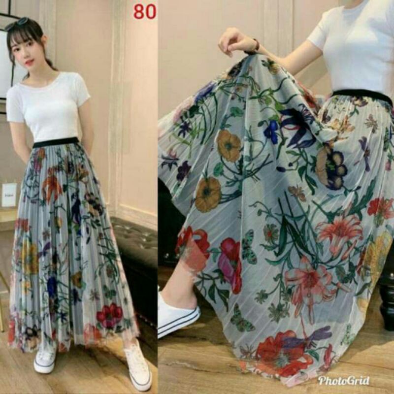 DNj ROK TUTU KOREAN MOTIF BUNGA PRINTING KUALITAS IMPORT