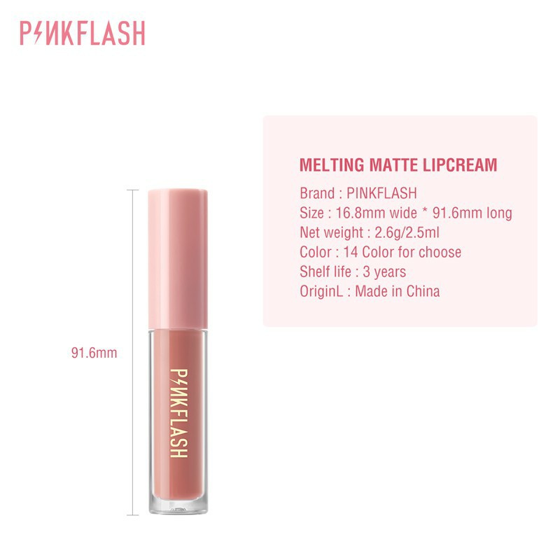 PINKFLASH Lipstick Cair Matte Lembut Tahan Lama Dengan Pelembab Celebshine