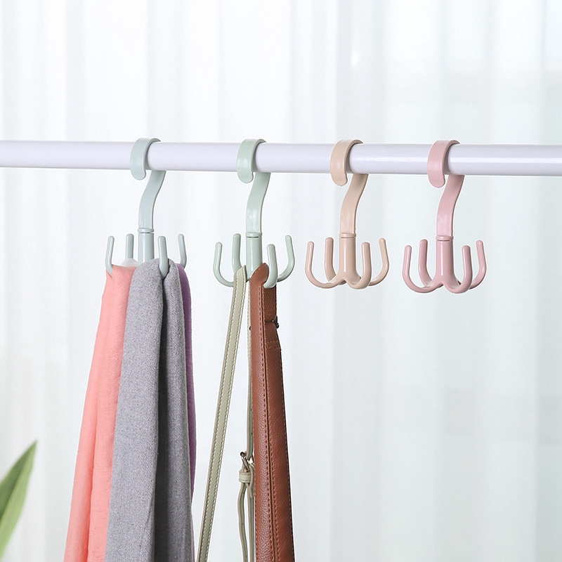 Creative 4 Claw Hook Rotating Rack / 360 Degree Plastic Dry Wet Dual Use Hanger Scarf Necktie Shoes Hook / Home Multifunction Storage