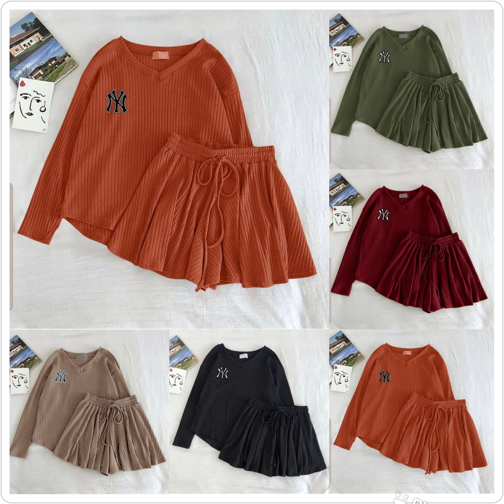 SETELAN ROK PENDEK WANITA KOREA/ SET LESTI NEWYORK / STELAN RAJUT KNIT IMPORT