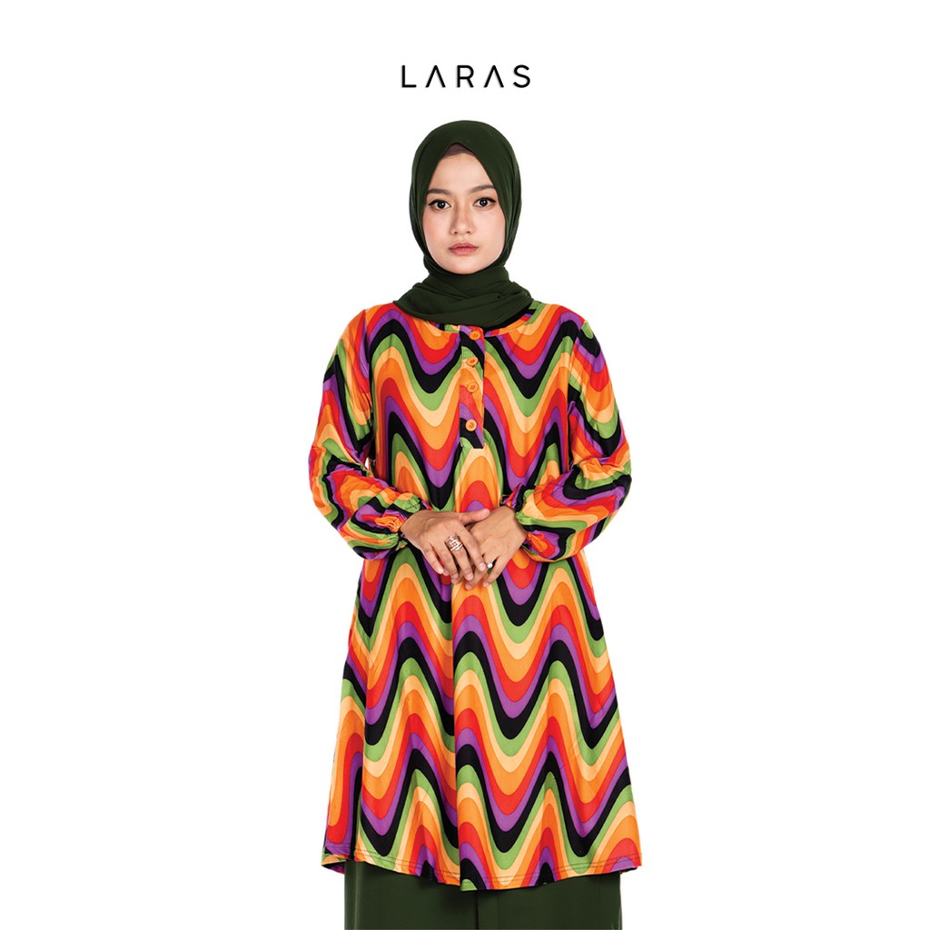 Atasan Tunik Wanita Muslim Motif Blaster baju atasan wanita tunik Bahan Katun Japan Warna Orange