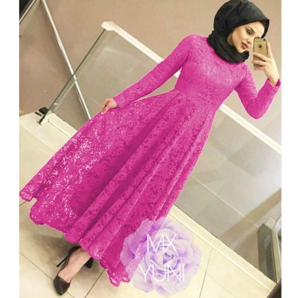 YUNI MAXI DRESS BRUKAT SIMPLE READY 3 UKURAN M L XL-FANTA m1