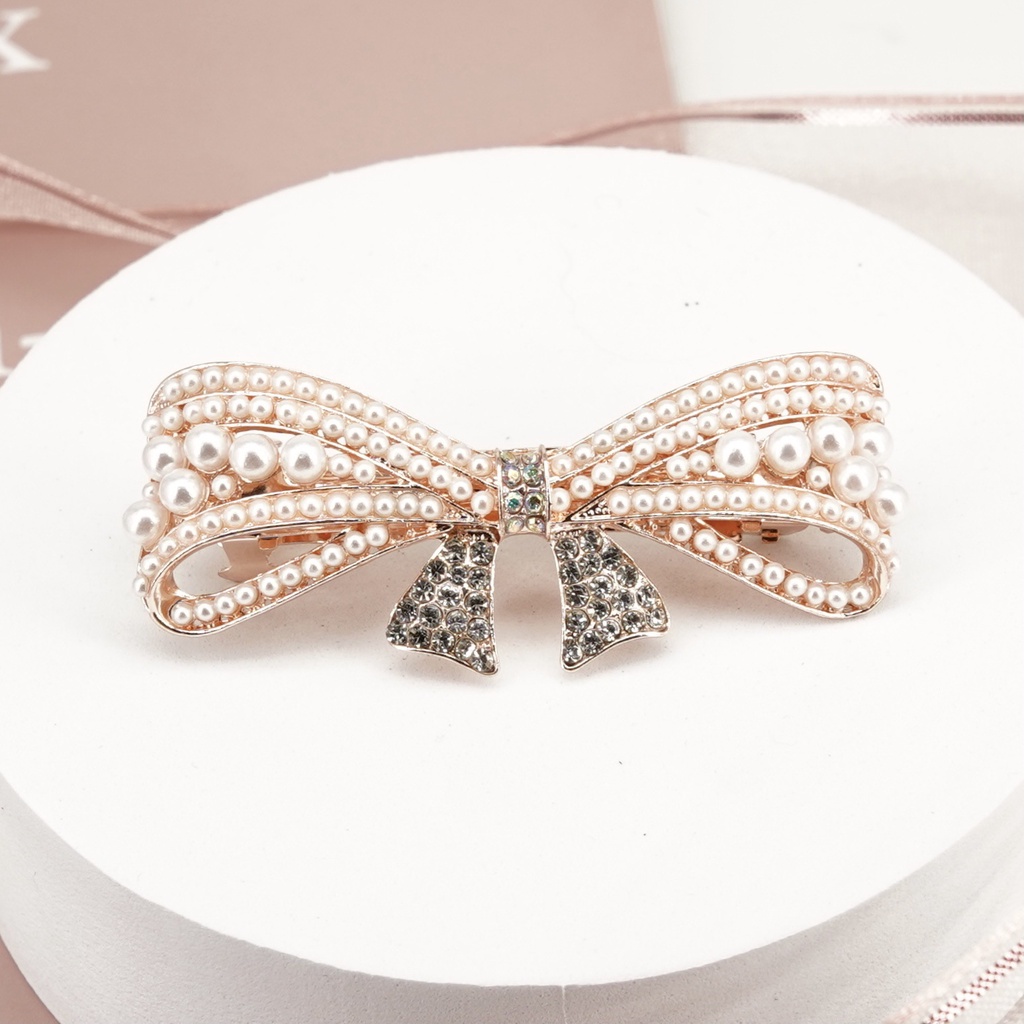 Jepit Rambut Bentuk Pita Bahan alloy Aksen Mutiara Kristal Gaya retro Korea Untuk Aksesoris Hiasan Kepala