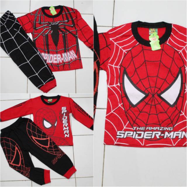 Setelan baju tidur piyama karakter spiderman/baju tidur piyama anak laki laki size 2-12 thn