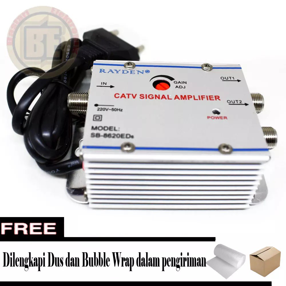 Penguat Sinyal TV - CATV Signal Amplifier & 2 Splitter 1 Antena Untuk 2 Tv Gain 20dB