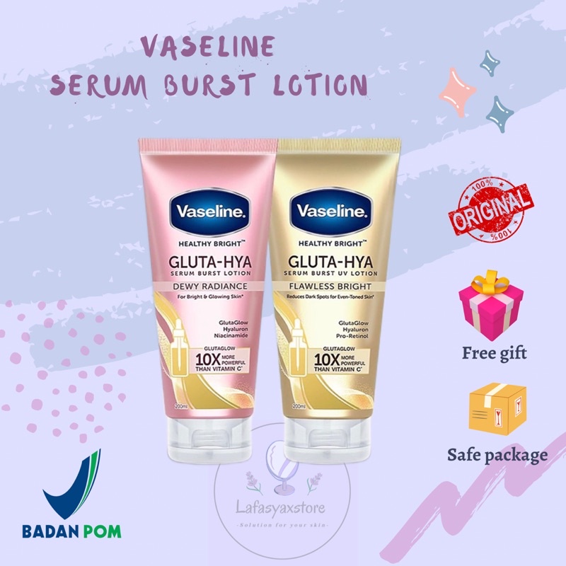 [READY] VASELINE HEALTHY BRIGHT​ GLUTA HYA SERUM BURST UV LOTION 200ML - VASELINE GLUTA HYA SACHETS 