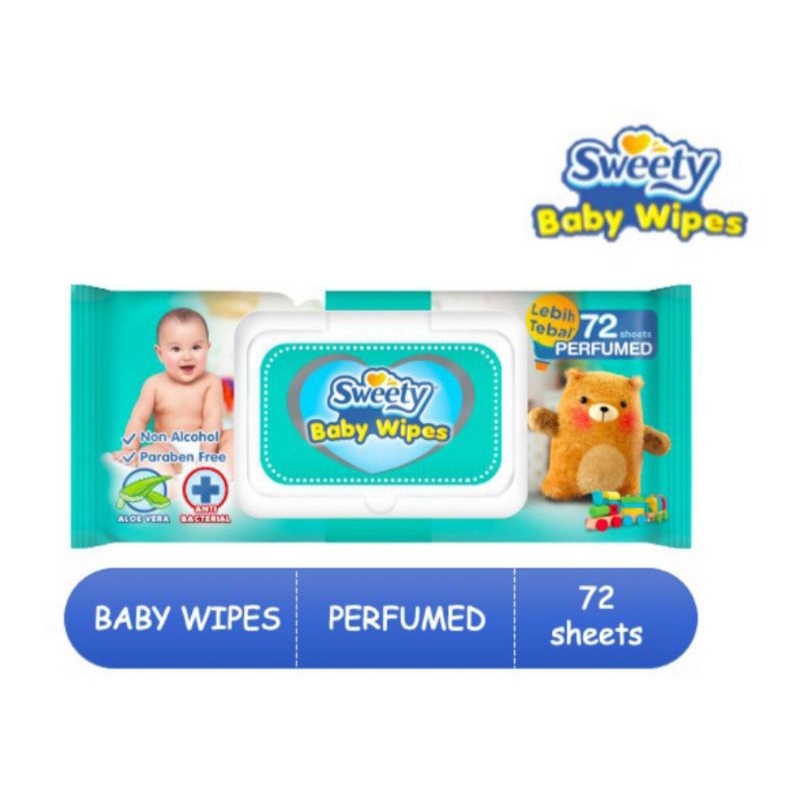 Tisu Basah Sweety Baby Wipes Perfumed 72 sheets / Tissu Basah Sweety 72s / Tissue basah sweety