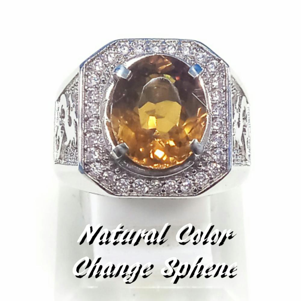 CINCIN BATU AKIK PERMATA NATURAL COLOR CHANGE SPHENE RING ALPAKA TAMPIL BEDA