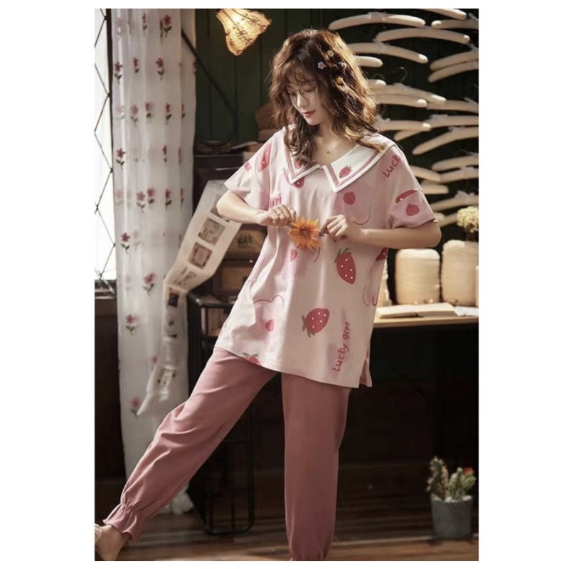 PIYAMA CEWEK KAOS IMPORT PREMIUM BAJU TIDUR WANITA SETELAN CELANA PANJANG PAJAMAS REMAJA READY SIZE