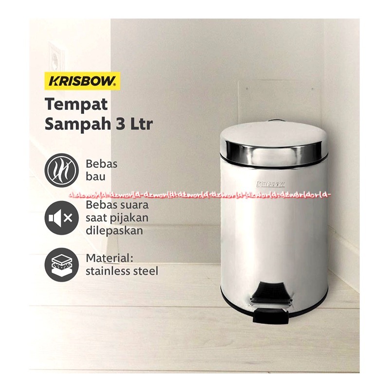 Krisbow Tempat Sampah 3L Tong Sampah Pedal Push dengan Injakan Kaki Stainless Steel Kris Bin Silver