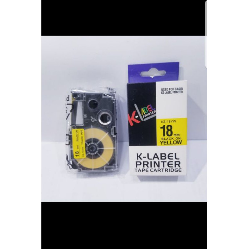 

k-label tape cartridge casio 18mm black on yellow tape kz-18yw ori