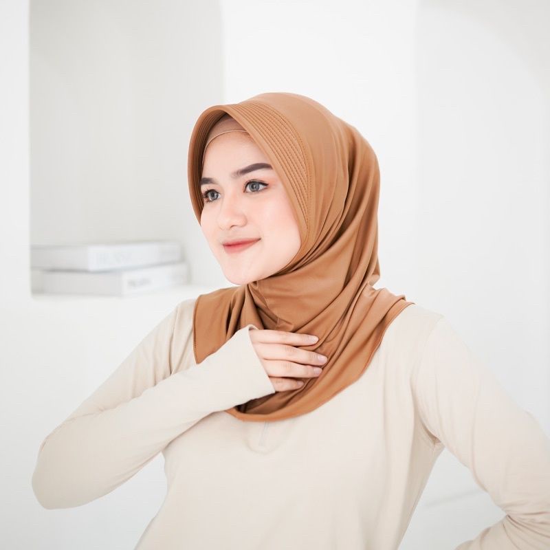 Bergo Sport / Hijab Sporty / Hijab Instant / Hijab Sporty Olah Raga Jersey-Khaki