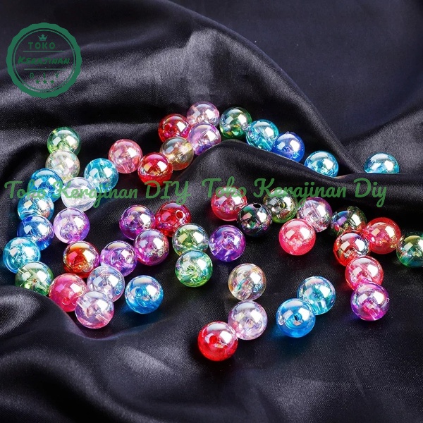 [ 60 pcs ] Mote Manik Bulat Pelangi Glitter Bahan Craft &amp; DIY