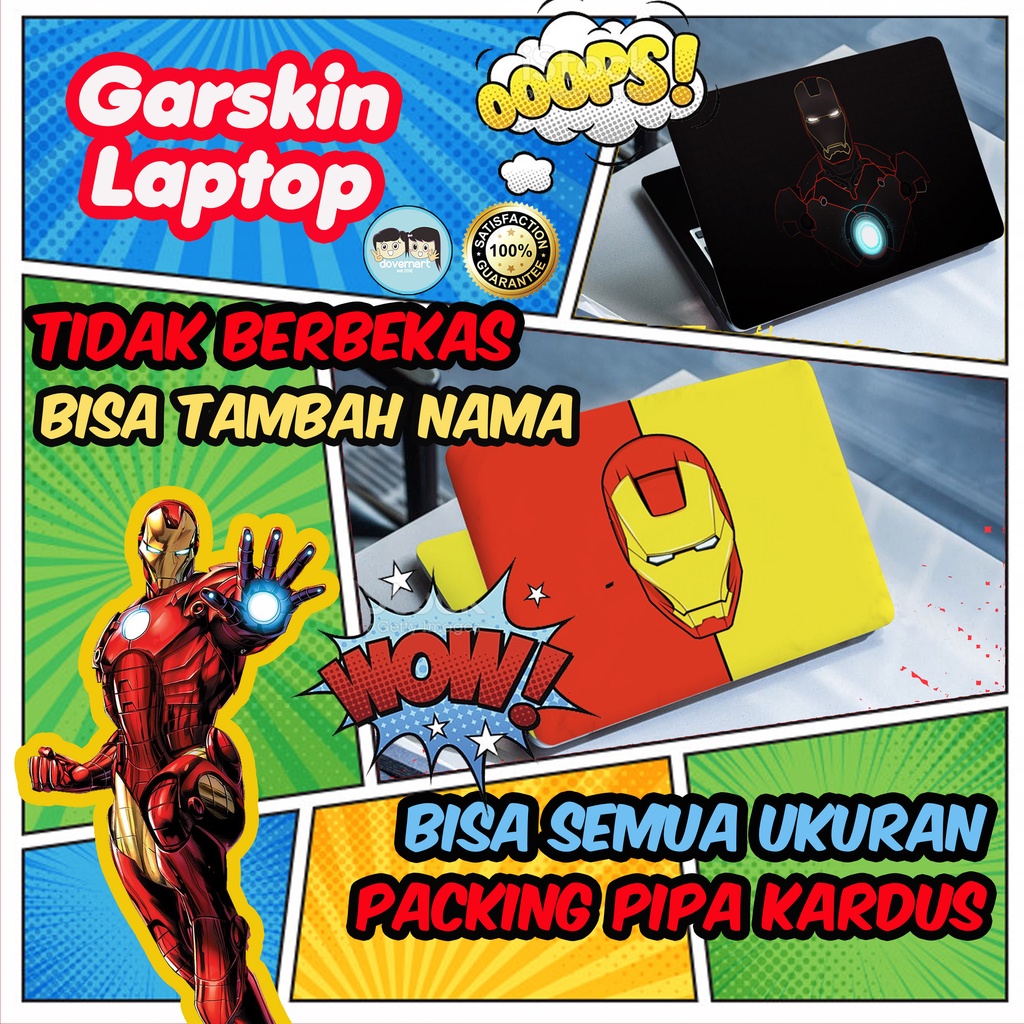 Garskin Laptop Stiker Anti Gores Full Body Iron Man Custom 10 12 13 14 15 inch Universal Untuk Semua