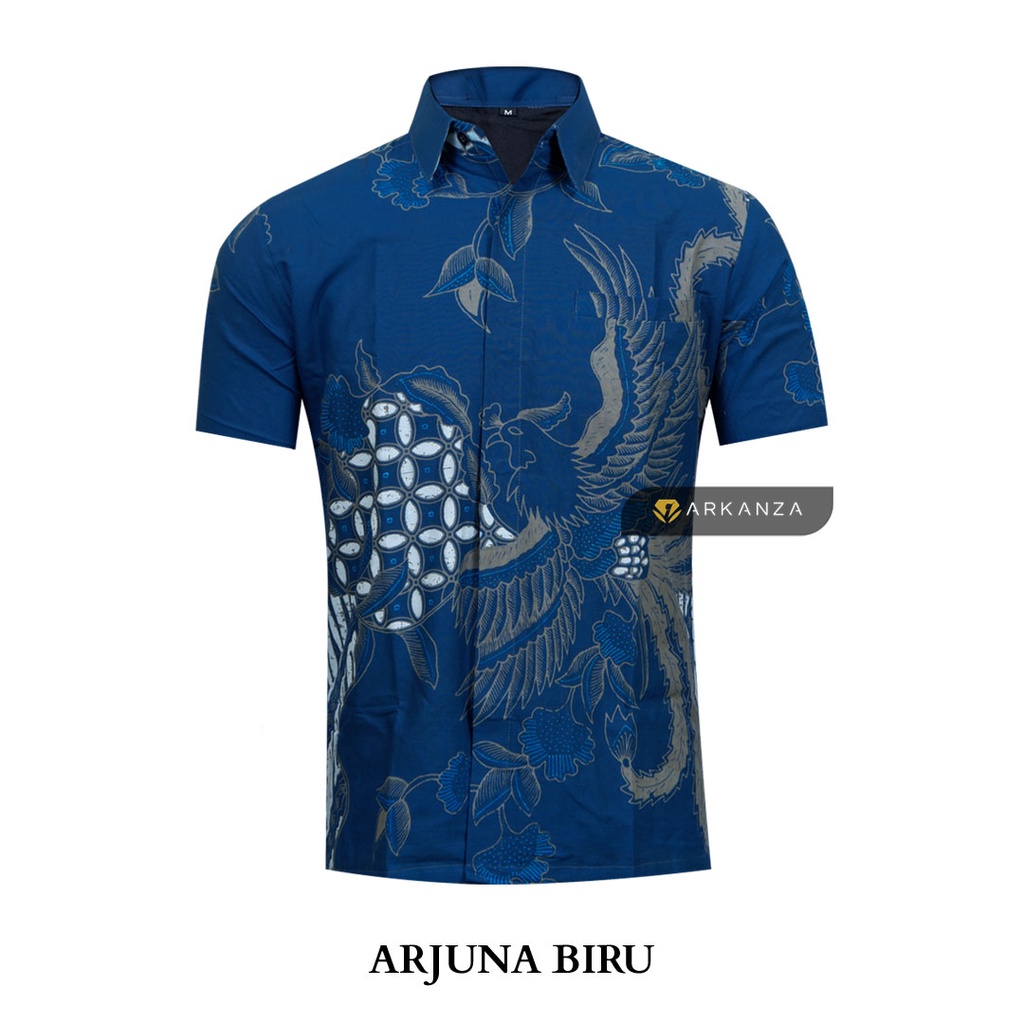 BATIK ARKANZA Motif ARJUNA BIRU Hem Atasan Kemeja Baju Batik Pria Cowok Laki Laki Slimfit Full Lapis Furing Lengan Panjang Lengan Pendek Original Asli