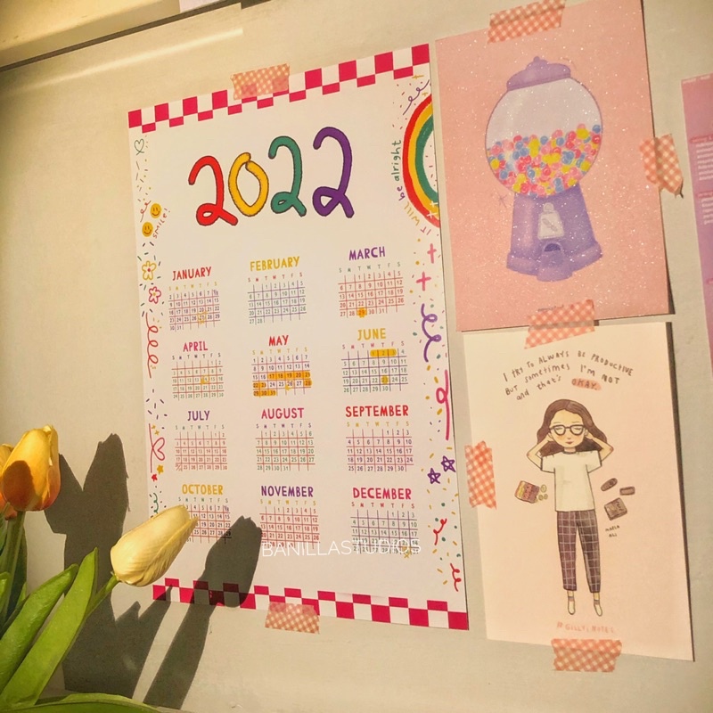 Cute Aesthetic 2022 Wall Calendar / Kalender Tempel Dinding 2022 A4
