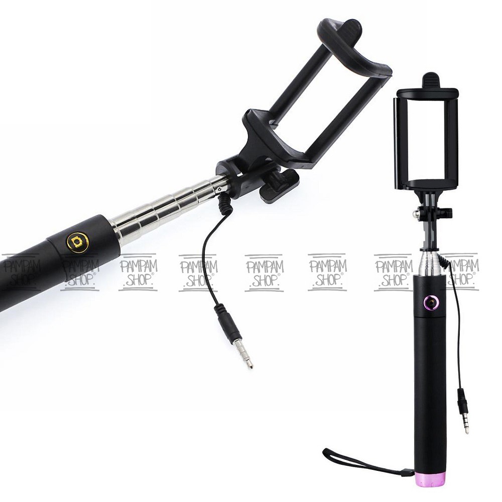 Tongsis Kabel Fullblack Full Black Selfie Stick Handphone Holder U Hitam Tongkat Narsis