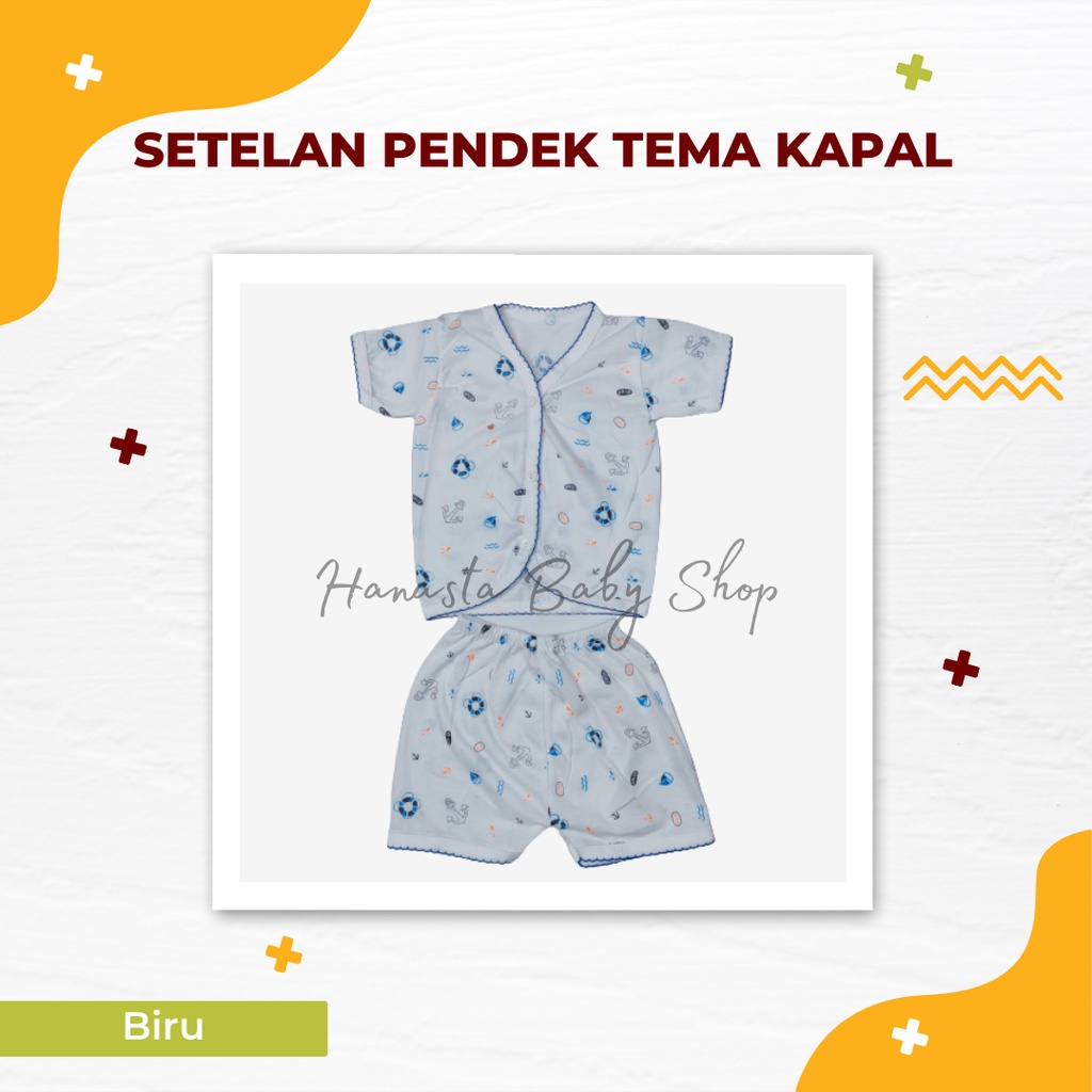 Baju Bayi Setelan Lengan Pendek Newborn Tema Kapal Setelan Bayi Baru Lahir