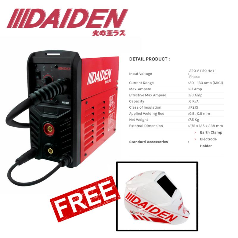 Daiden Mesin Las MIGi 130 / Travo Las Inverter Las CO2 2T &amp; 4T / Flux Core GasLess Stainless