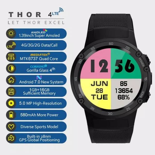 Zeblaze Thor 4 Smartwatch Phone Android 4G LTE Android 7 Simcard Wifi GPS HearRate