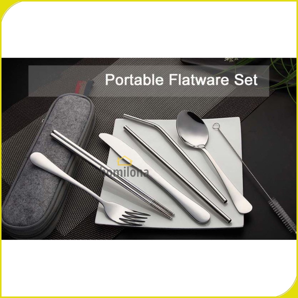 Set Alat Makan Sendok Garpu Pisau Sumpit Sedotan Besi Japanese Style - KNIFEZER EA02300 Black Silver