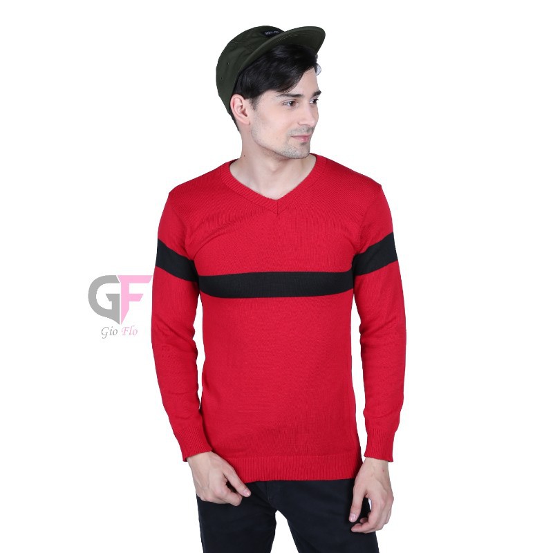 GIOFLO Sweater Kekinian Pria Panjang Rajut Merah / SWE 804