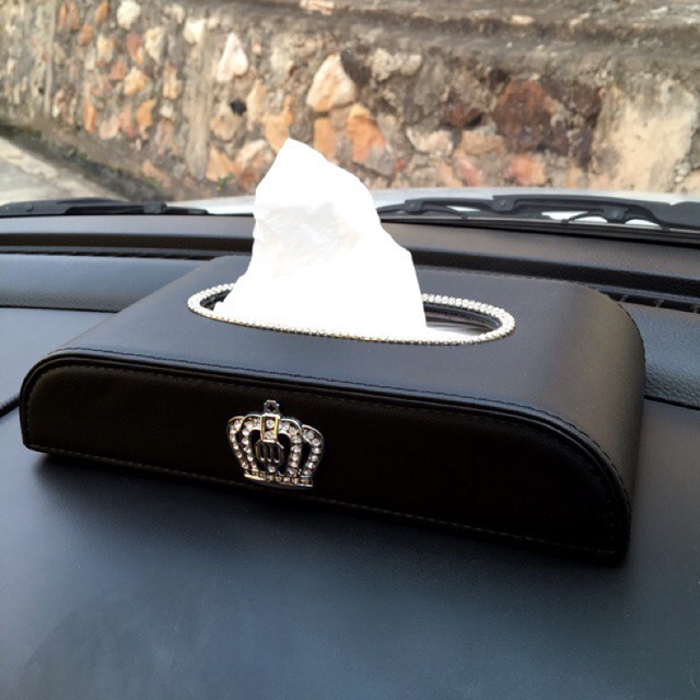 Kotak Tempat Tisu Mobil Car Dashboard Tissue Box Kulit Sintentis Bentuk D BLINK DAD CROWN MAHKOTA