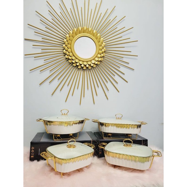 Best Seller Penghangat Makanan Prasmanan food warmer Keramik gold putih set