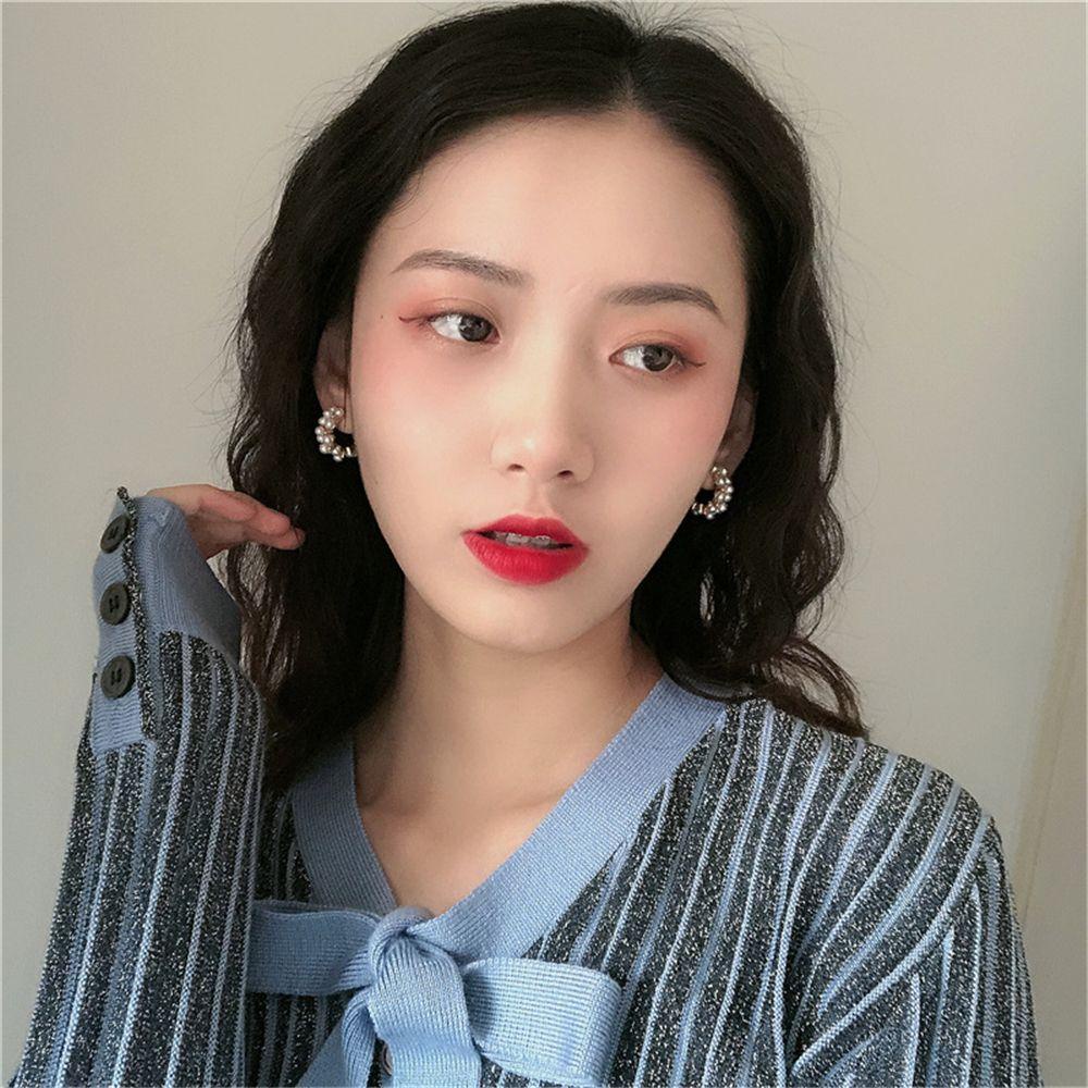 Preva 1pasang Anting Hoop Lucu Korea Setengah Lingkaran Geometris Drop Earrings Ear Stud