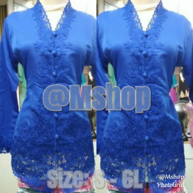 KEBAYA ENCIM KUTUBARU BORDIR MODERN JUMBO PANJANG POLOS BIRU ELEKTRIK