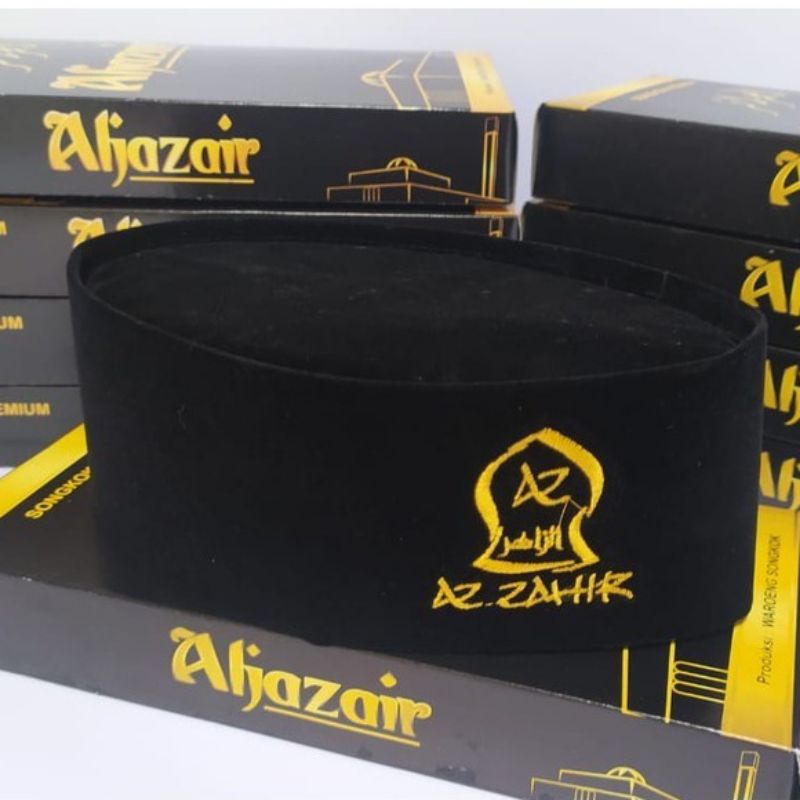 ( bisa cod ) peci az zahir / peci kopyah az zahir / songkok hitam logo az zahir bordir tinggi 9cm no