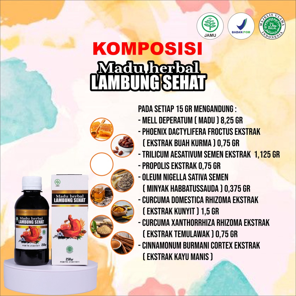 Madu Herbal Sehat Lambung Original Menurunkan Asam Lambung Obat GERD Magh Maag Kronis Aman Untuk Anak Dan Dewasa Original Bpom