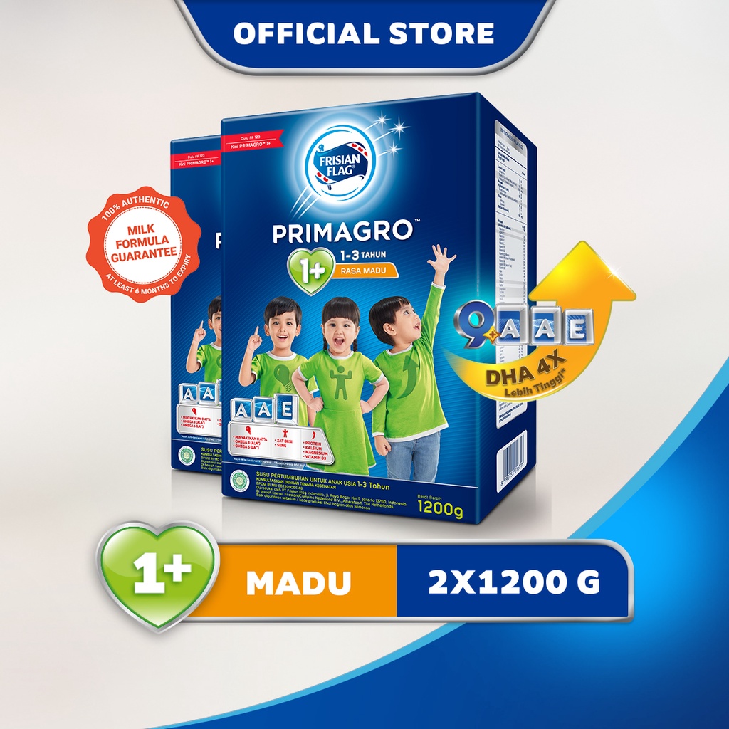 Frisian Flag Primagro 1+ Madu 1200 gr (1-3 tahun) Susu Formula Pertumbuhan Anak - 2 Pcs