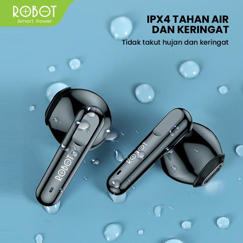 Robot Earphone Airbuds T10 Waterproof IPX4 Semi-In-Ear TWS True Wireless Stereo - Garansi 1 Tahun