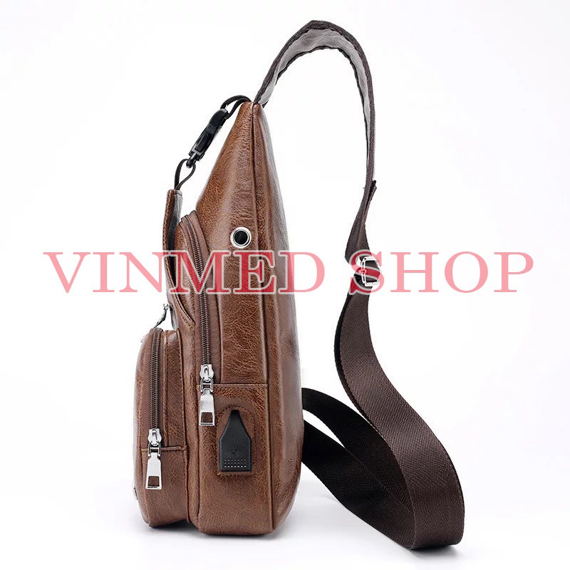 Tas Selempang Pria Import Sling Bag Kulit USB Port Tas Slempang Pria